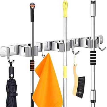 Imagem de Suporte de Pendurar Vassouras e Rodos de Aço Inox – Ideal para Lavanderia Dispensa Garagem e Área de Serviço Novo