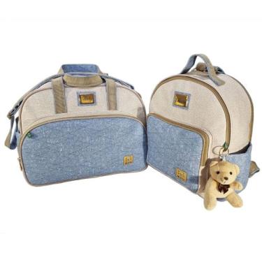 Imagem de Kit Jeans Bolsa Grande Maternidade Personalizada Bebe + Mochila + Troc