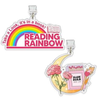Imagem de Conjunto de 2 peças Slow Burn Book Club, Reading Rainbow Kindle Charms Dust Plug Charm 1,5 polegadas Bookish Reading Romance Reader Matchbox Crescent Moon Lightning/Type C Material acrílico Acessórios