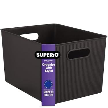 Imagem de Superio Escrivaninha, cesto organizador de gavetas, caixas de armazenamento de plástico para casa, penteadeira, escritório, armário, material durável para classificar, panos, cosméticos, artigos de papelaria... (marrom, 22 litros)