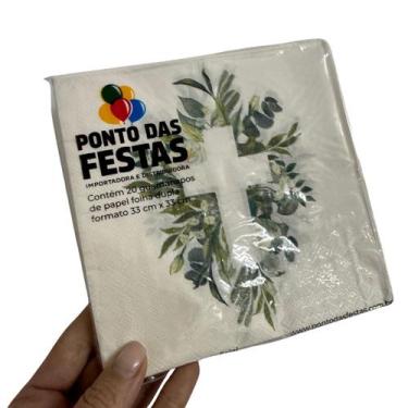 Imagem de Guardanapo de Papel Folha Dupla Cruz Folhagem Batizado 33x33 cm - Insp