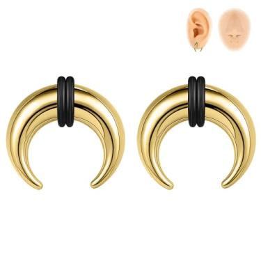 Imagem de 6ixGosh 00G-16G Pincher de septo, anéis de septo de aço inoxidável, piercings de septo, formato C, expansor de orelha para alongamento, furado, dourado/preto/prata, Aço inoxidável, Sem pedras