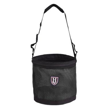 Imagem de Harrison Howard Bolsa de alimentação para focinheira de cavalo Bolsa de alimentação de grãos de malha de nylon com alça de pescoço acolchoada cinto ajustável preto grande