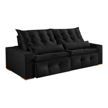 Imagem de Sofá 4 Lugares Retrátil e Reclinável França Veludo Preto 250 cm