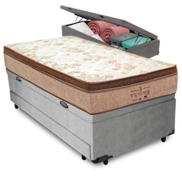 Imagem de Bicama Baú + Colchão Victory Molas V-tech Solteirão, Cinza