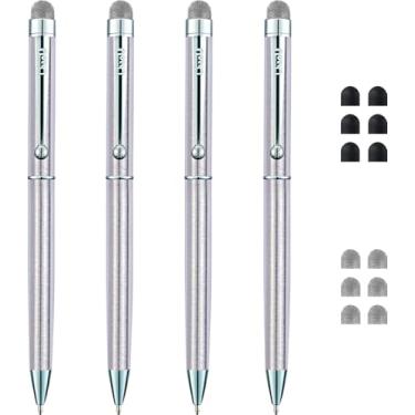 Imagem de Caneta Stylus, ChaoQ 5,5 polegadas 2 em 1 caneta Stylus ponta de malha e caneta esferográfica para iPhone, iPad, Kindle Fire Todos os dispositivos capacitivos de tela sensível ao toque + 4 pontas de fibra substituíveis S00715, Prata