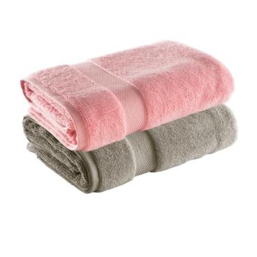 Imagem de Jogo de Toalha de Banho Super Soft Zero Twist, 2 peças, 70x140cm, Algodão, Toque Macio, 500g/m², Altihaus, Alta Absorção, Durabilidade (Taupe/Rosa)