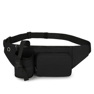 Imagem de Pochete impermeável, pochete para mulheres, homens, com suporte para garrafa de água, pochete para exercícios ao ar livre, ciclismo, caminhada com cães, corrida e caminhada (preto), Preto, Bolsa de