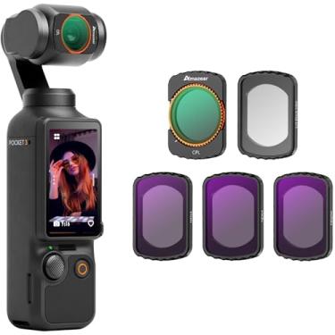 Imagem de AMAZEAR Kit de filtros ND CPL para DJI Osmo Pocket 3 acessórios, 1/4 Black Mist Diffusion, CPL, ND16/ND64/ND256 filtros para câmera Gimbal Xtra Muse, HD, magnético, fino e empilhável (pacote com 5)