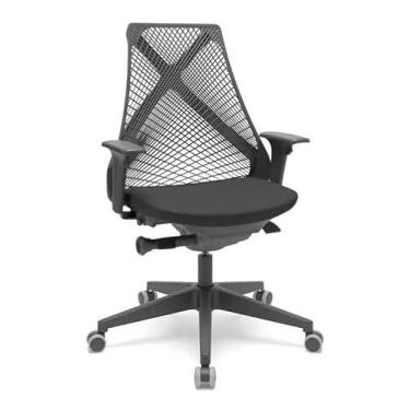 Imagem de Cadeira Diretor Bix Giratória Base Piramidal Preta com Braços Fixos e Ajuste de Altura Ergonômico Home Gourmet