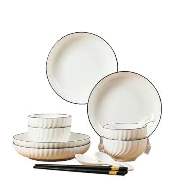 Imagem de Pratos de cerâmica nórdicos redondos simples e práticos resistentes a altas temperaturas - conjunto de 16 peças