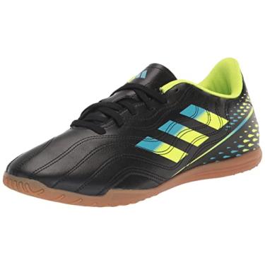 Imagem de adidas Copa Sense.4 Tênis de futebol unissex para adultos, Preto/ciano brilhante/amarelo solar Team, 8.5 Women/8.5 Men