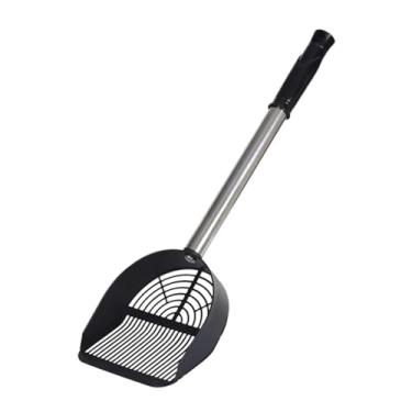 Imagem de KiBcsLic Ancinho de areia para areia de gato, peneirador maior, aço inoxidável, cabo longo, peneira de areia, peneira de praia multifuncional, Preto