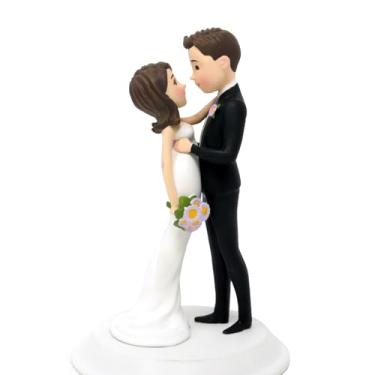 Imagem de Dihtan Toppers de bolo de casamento Noiva e noivo - Decoração de bolo pintada à mão Sr. e Sra. Figurines - Noiva de resina de poliéster para ser topo de bolo - Ideal para casamento, aniversário, peça central de mesa