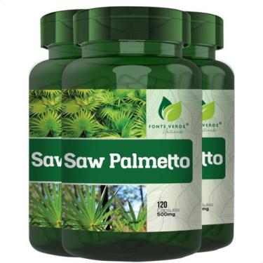 Imagem de 3 Potes Saw Palmetto 100% Puro Kit 360 Cáps - Fonte Verde