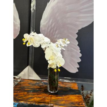 Imagem de Arranjo decorativo orquideas branca e vaso transparente cilindrico vidro