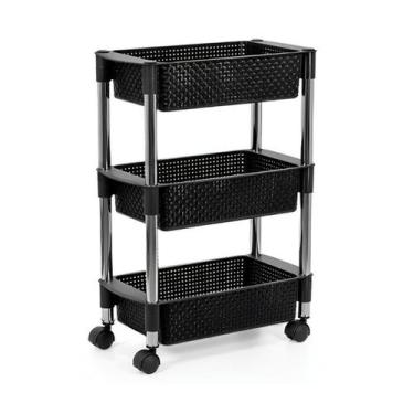 Imagem de Fruteira Retangular Tripla Em Rattan Preto - Niquelplast