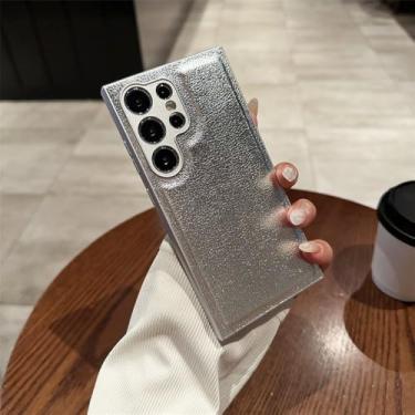 Imagem de Capa de celular luxuosa com textura de couro para Samsung Galaxy S24 S23 S22 S21 Plus Ultra, proteção de câmera à prova de choque, capa protetora fosca, prateada, para S24 Ultra