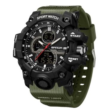 Imagem de FANMIS Relógio de pulso masculino casual movido a energia solar de quartzo analógico digital multifuncional preto relógio esportivo, X verde-militar, men standard, Relógio esportivo