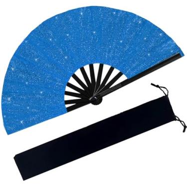 Imagem de Ehonik Ventilador de rave grande de 33 cm, ventiladores para dança de linha com bolsa, ventilador de mão dobrável portátil feminino, ventilador de mão para botas no chão para festa, casamento