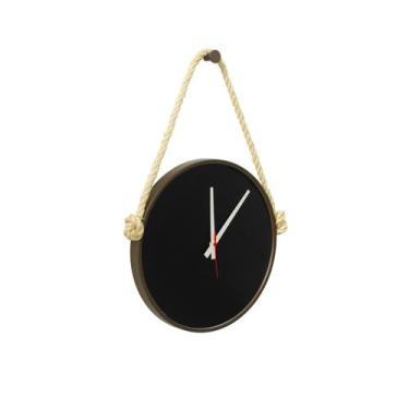 Imagem de Relógio Adnet Marrom Alça Corda Sisal Natural Mostrador Preto 30 cm - 