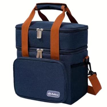 Imagem de Bolsa Térmica Grande 2 Compartimentos Alça Ajustável Lancheira Marmita Espaçosa Unissex Lanches Trabalho Passeio Escola Academia Fitness (AZUL)