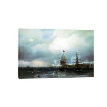 Imagem de Ivan Aivazovsky Impressão de arte de parede em tela - Imagem de arte em tela com moldura de madeira - Pôster de reprodução de pintura famosa para decoração de casa - Veleiro 60 x 90 cm 24 x 35