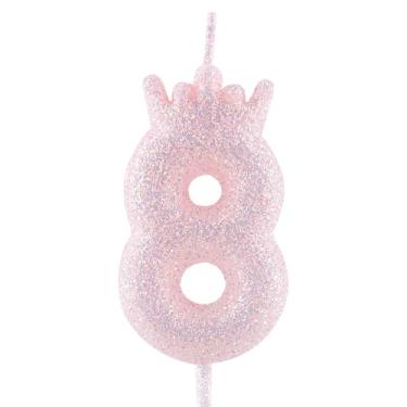 Imagem de Velas de aniversário com coroa roxa com purpurina, número de aniversário roxo claro para decoração de topo de bolo, meninas, casamentos, comemorações, artigos de festa feliz