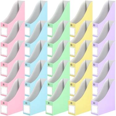 Imagem de Pasimy 25 peças de porta-arquivos de papelão pastel organizador de revistas com adesivo de etiqueta, caixa de armazenamento de arquivos multicolorida para prateleiras de mesa, documentos, escola, sala