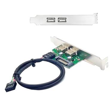 Imagem de NFHK Cabo interno duplo USB 2.0 fêmea de montagem painel para placa-mãe cabo defletor de 9 pinos com alimentação SATA extra e suporte de 12 cm