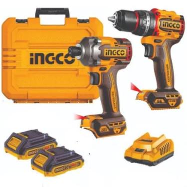 Imagem de Kit Furadeira e Parafusadeira Impacto 20v Brushless Ingco