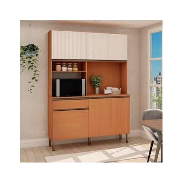 Imagem de Cozinha Compacta Genialflex Veneza com 6 Portas, 1 Gaveta, 2 Prateleiras e 139,9cm de largura – Freijó/White Laca