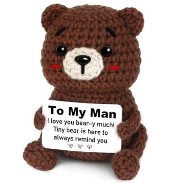 Imagem de Glydein I Love You Gift for Him, Anniversary Romantic Gift for Men - to My Man Handmade Crochet Bear for Boyfriend Husband Fiancé, Funny Birthday, Valentine's Day, for Him BF Hubby