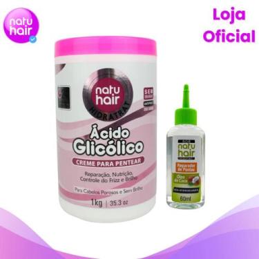 Imagem de Kit Creme para pentear Ácido Glicólico Natuhair + Reparador de Pontas 