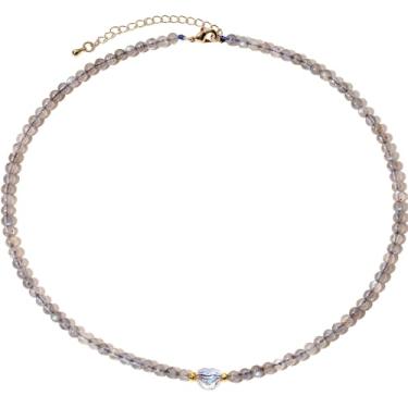 Imagem de XHUUU Colar de contas simples com cristais em forma de coração austríaco para mulheres com proteção de riqueza, joias de boa sorte, Medium, Pedra, Pedra da lua