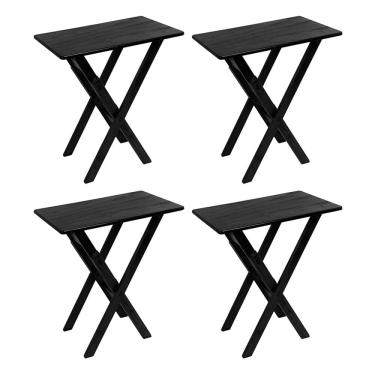 Imagem de Kit 4 Mesas Aparadores Compacto 43x68 Madeira Dobravel Bares Preto