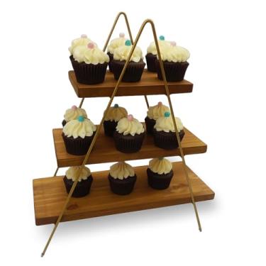 Imagem de Escadinha Porta Doce Salgado Festa Decoração Madeira Dourado (Rustica)