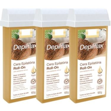 Imagem de Kit 3 Refil Cera Depilatoria Corporal Profissional Depilação Roll On Depilflax Coco 100g