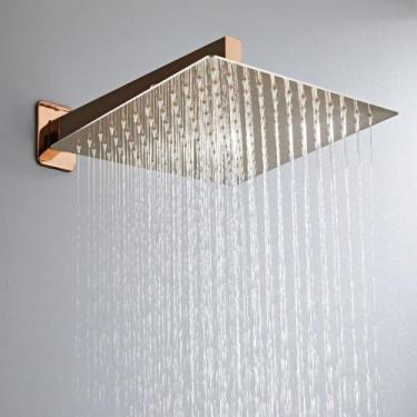 Imagem de Kit Ducha Chuveiro Slim Inox De Parede Quadrada 30x30 + Braco Rosa Gol