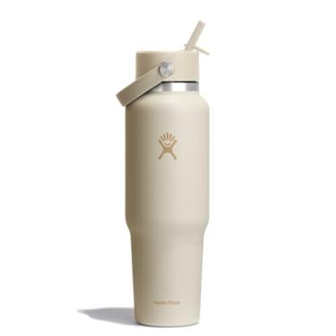 Imagem de Hydro Flask Garrafa de água de viagem - aço inoxidável isolada - tampa larga com palha, não derrama, à prova de vazamento em creme de coco de 1,134 g