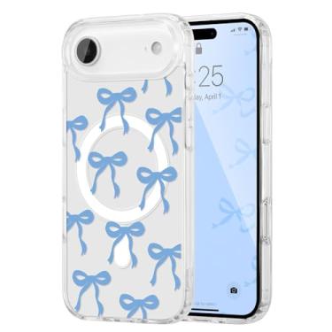 Imagem de UEEBAI Capa magnética para iPhone New Air, capa de arco compatível com MagSafe, fita fina sem fio, estética, capa protetora antiamarelamento à prova de choque para mulheres e meninas - azul bebê