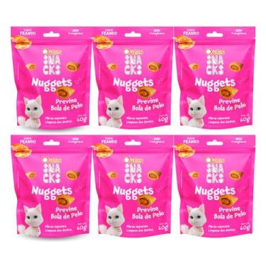 Imagem de Kit 6 Petisco Quatree Snacks Nuggets para Gatos Bola de Pelo 60g