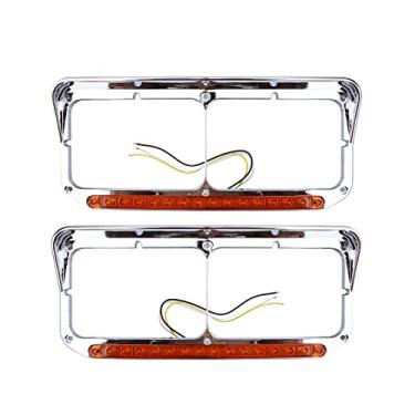 Imagem de SEPEY Chorme molduras de farol com fita de luz LED âmbar de 30,5 cm de substituição para Peterbilt 378 379, Kenworth T400 T600 T800 W900B W900L Classic 120, um par