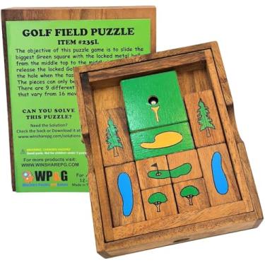 Imagem de Golf Field Wooden Sliding Block Klotski Brain Teaser Puzzle Gift Idea for Golfers -Travel Game