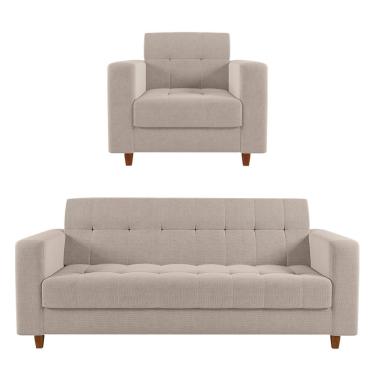 Imagem de Kit Sofá 03 Lugares e 01 Poltrona Arezzo Linho Areia A27