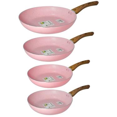 Imagem de Jogo de Frigideiras Antiaderente Revestimento Cerâmica 4 peças Sahara Chama Rosa - Casa...