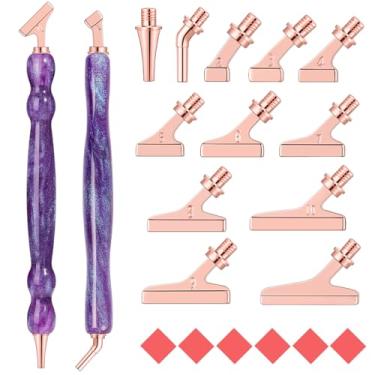 Imagem de Caneta de pintura de diamante alternativa para artesanato DIY, 2 peças de acessórios de pintura de diamante de combinação de resina, 12 peças de ponta de caneta de liga com design de 45° Wish 6