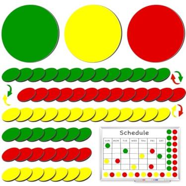 Imagem de 60 peças de pontos magnéticos de dupla face para quadro branco flip over colorido círculo redondo vermelho verde amarelo círculo ferroímã ímãs indicadores de status pontos para decoração de geladeira
