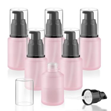 Imagem de Wresty 6 garrafas de vidro vazias de loção de creme recarregáveis, frascos de amostra de viagem, recipientes de cosméticos para loção e essência de emulsão de creme (rosa, 30 ml)