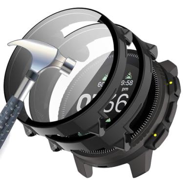 Imagem de Acddeny [Pacote com 2] Capa protetora de tela de vidro temperado compatível com suunto Vertical, dureza 9H, 360°, capa protetora ultrafina de policarbonato 2 pretas